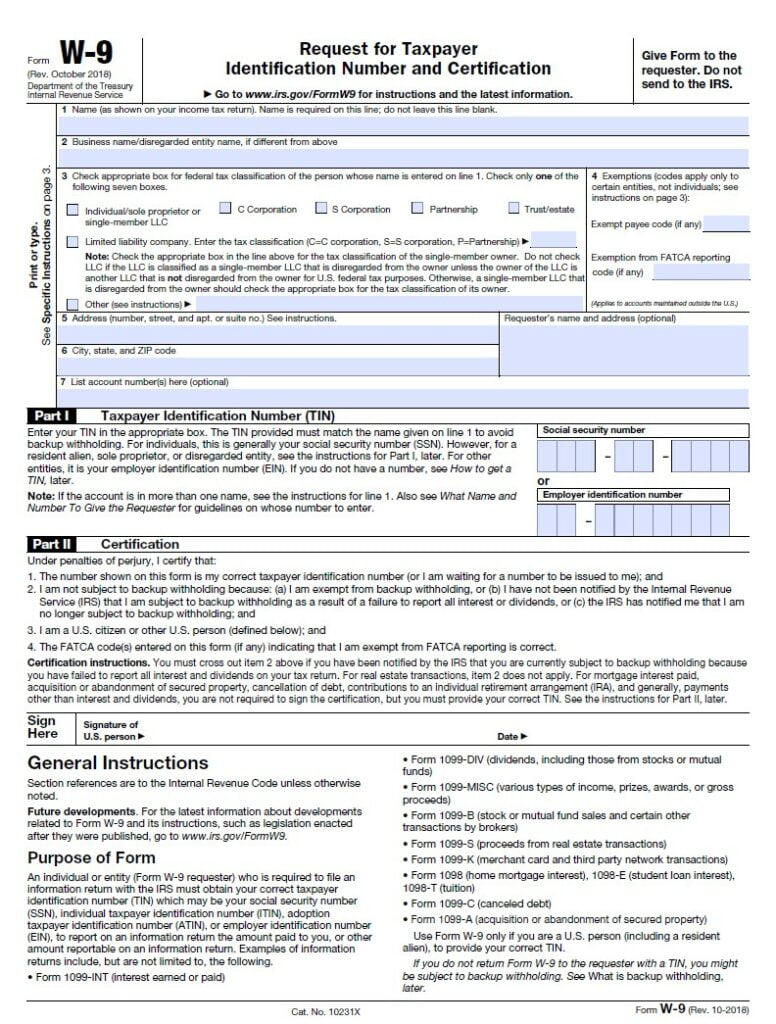 2023 IRS W9 Tax Form